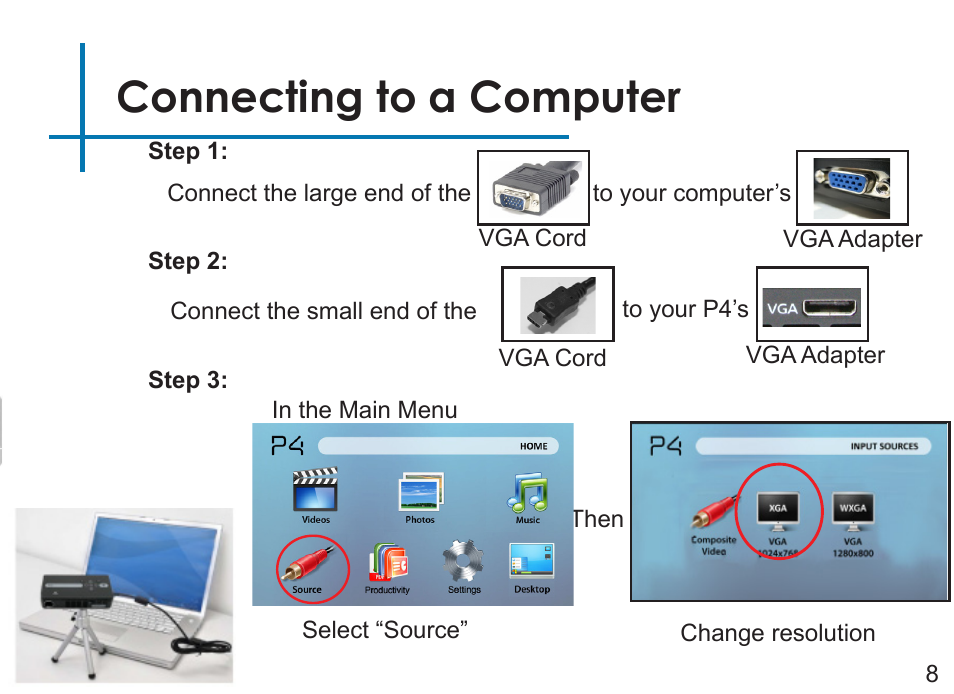 Connecting to a computer | AAXA Technologies P4 Wi-Fi User Manual | Page 11 / 40