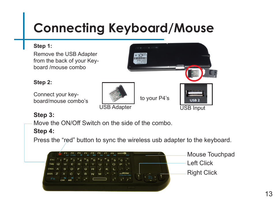 Connecting keyboard/mouse | AAXA Technologies P4 Wi-Fi User Manual | Page 16 / 40