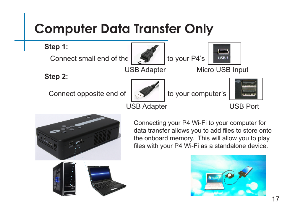 Computer data transfer only | AAXA Technologies P4 Wi-Fi User Manual | Page 20 / 40