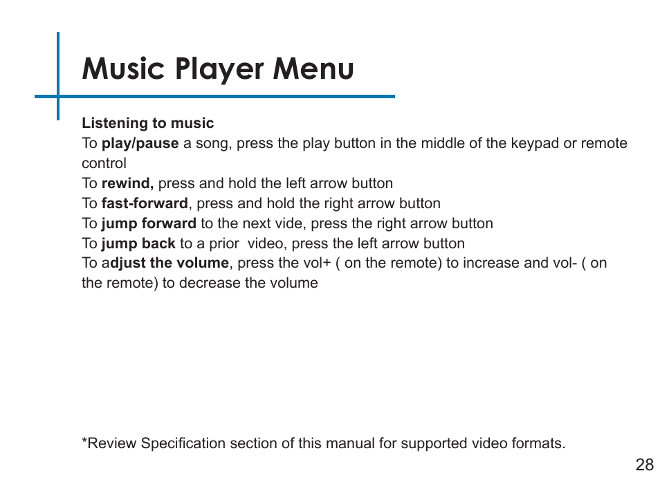 Music player menu | AAXA Technologies P4 Wi-Fi User Manual | Page 31 / 40