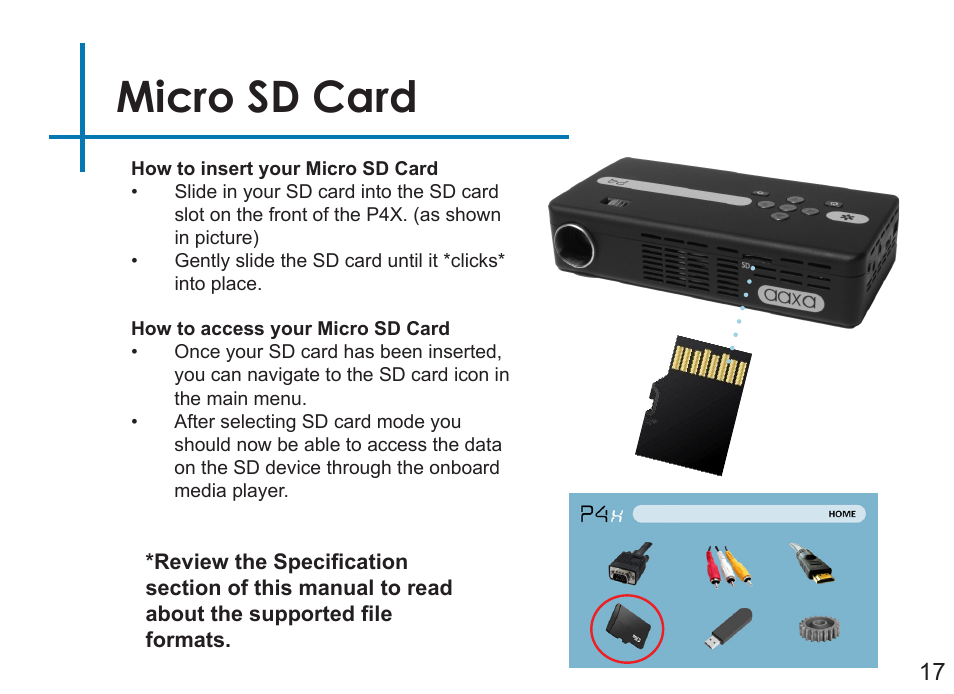 Micro sd card | AAXA Technologies P4X User Manual | Page 19 / 36