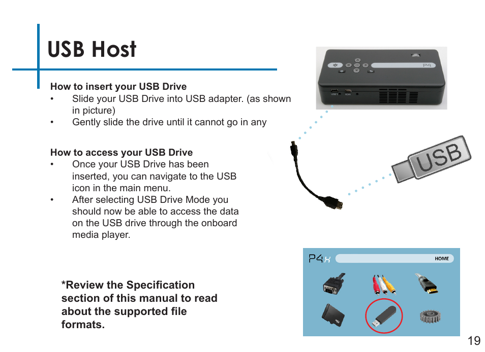 Usb host | AAXA Technologies P4X User Manual | Page 21 / 36