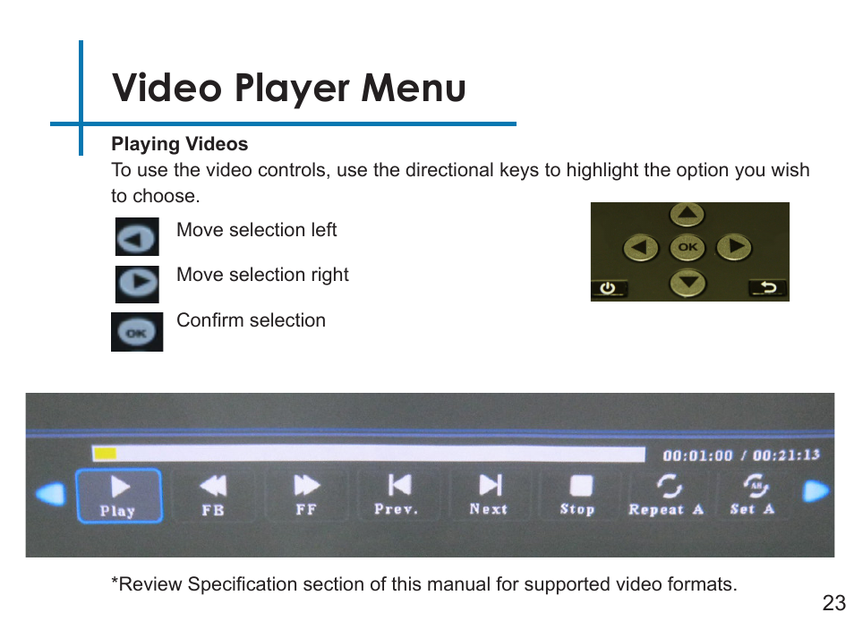 Video player menu | AAXA Technologies P4X User Manual | Page 25 / 36