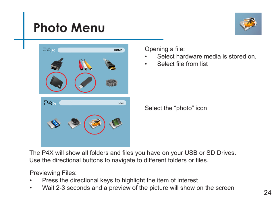 Photo menu | AAXA Technologies P4X User Manual | Page 26 / 36