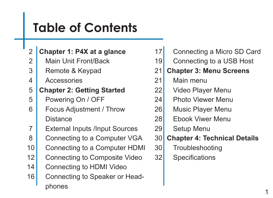 AAXA Technologies P4X User Manual | Page 3 / 36