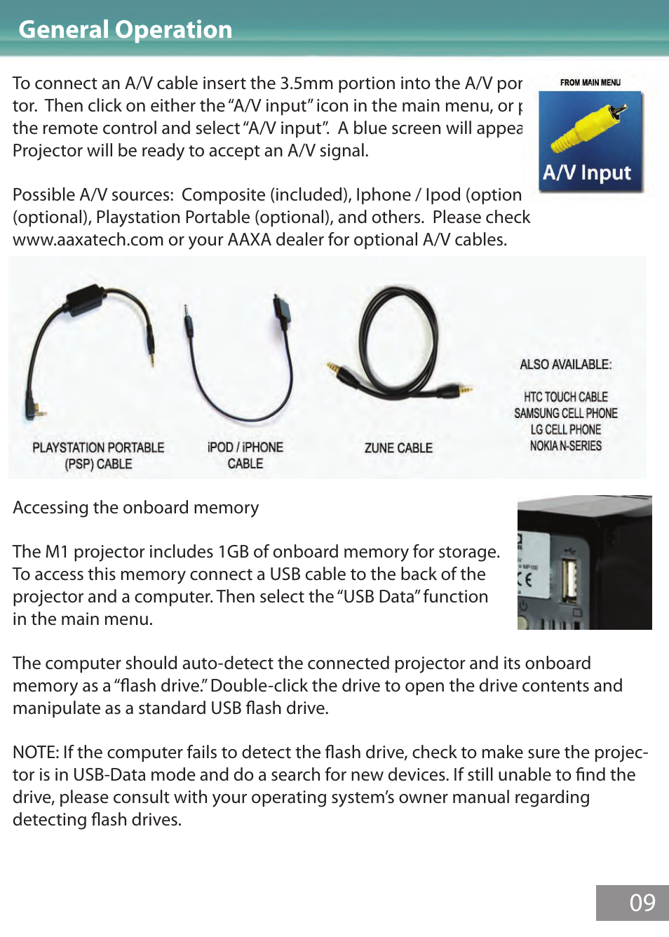 General operation, General operation 09 | AAXA Technologies M1 Limited User Manual | Page 10 / 17