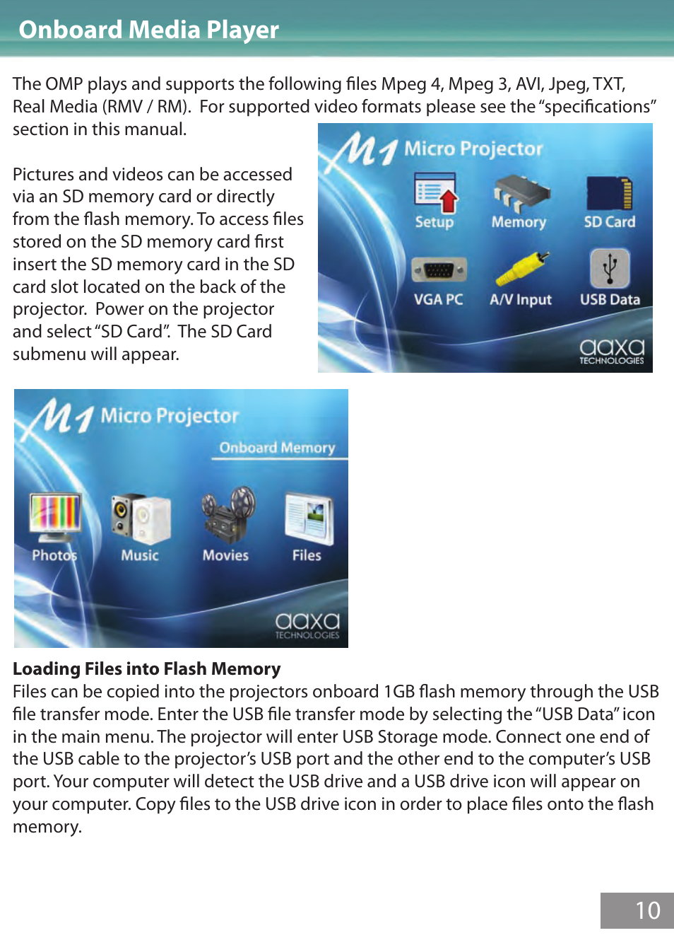 Onboard media player 10 | AAXA Technologies M1 Limited User Manual | Page 11 / 17