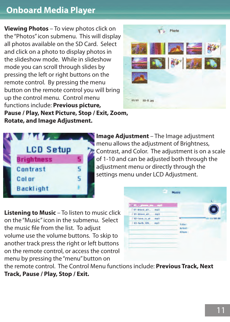 Omp-photo-music, Onboard media player 11 | AAXA Technologies M1 Limited User Manual | Page 12 / 17
