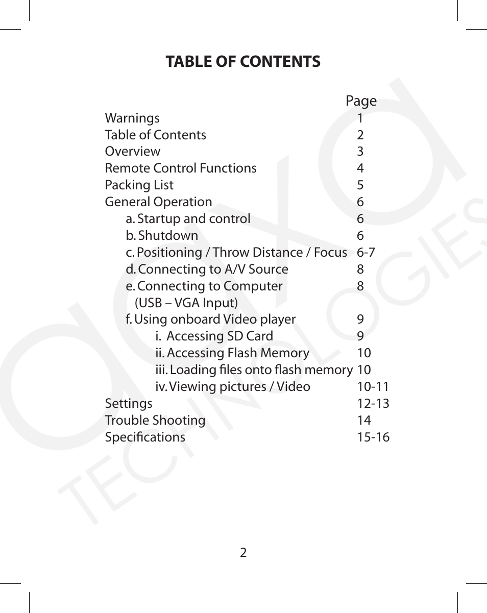 AAXA Technologies M1 Standard User Manual | Page 2 / 16