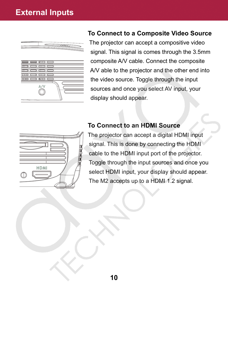 External inputs | AAXA Technologies M2 User Manual | Page 10 / 28
