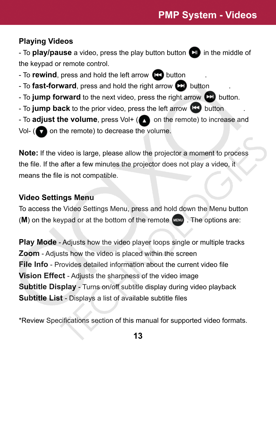 Pmp system - videos | AAXA Technologies M2 User Manual | Page 13 / 28