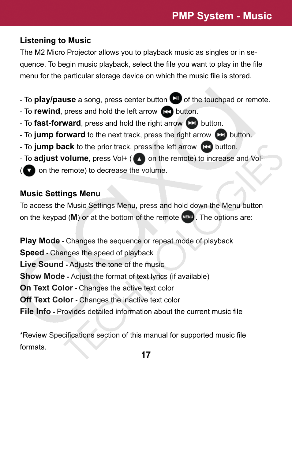 Pmp system - music | AAXA Technologies M2 User Manual | Page 17 / 28