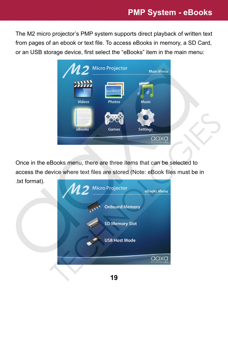 Pmp system - ebooks | AAXA Technologies M2 User Manual | Page 19 / 28