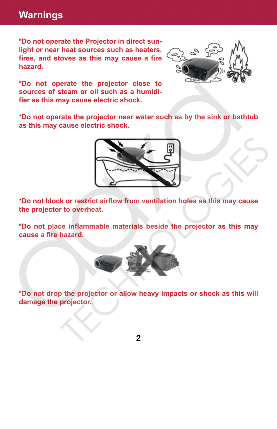 Warnings | AAXA Technologies M2 User Manual | Page 2 / 28