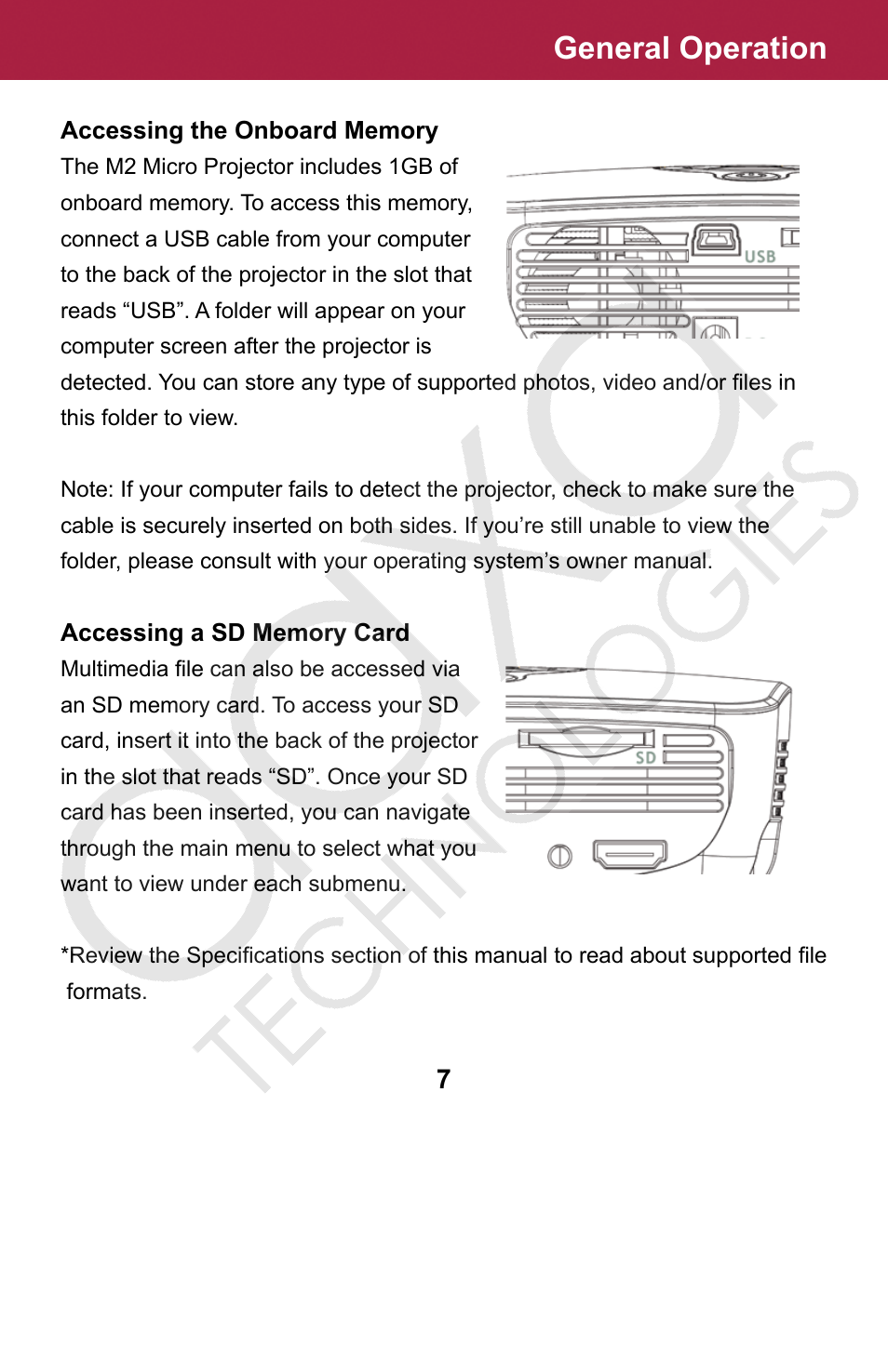 General operation | AAXA Technologies M2 User Manual | Page 7 / 28