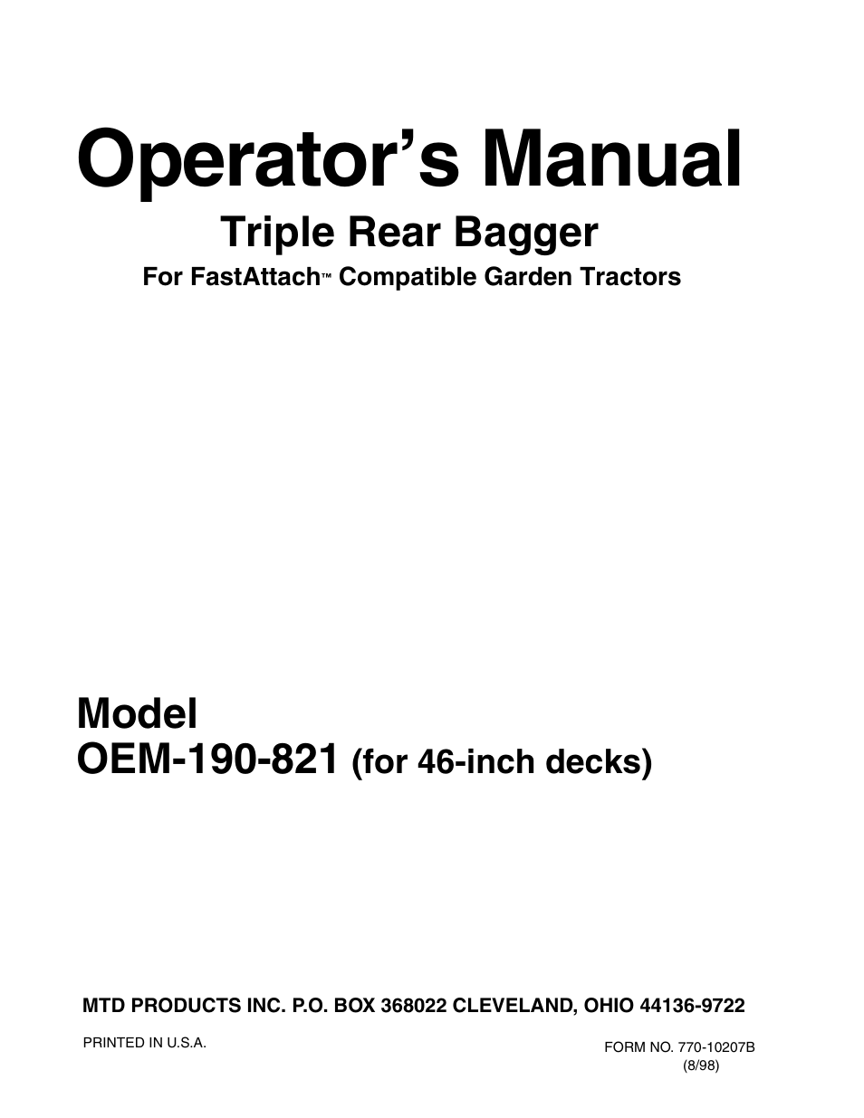 MTD OEM-190-821 User Manual | 12 pages