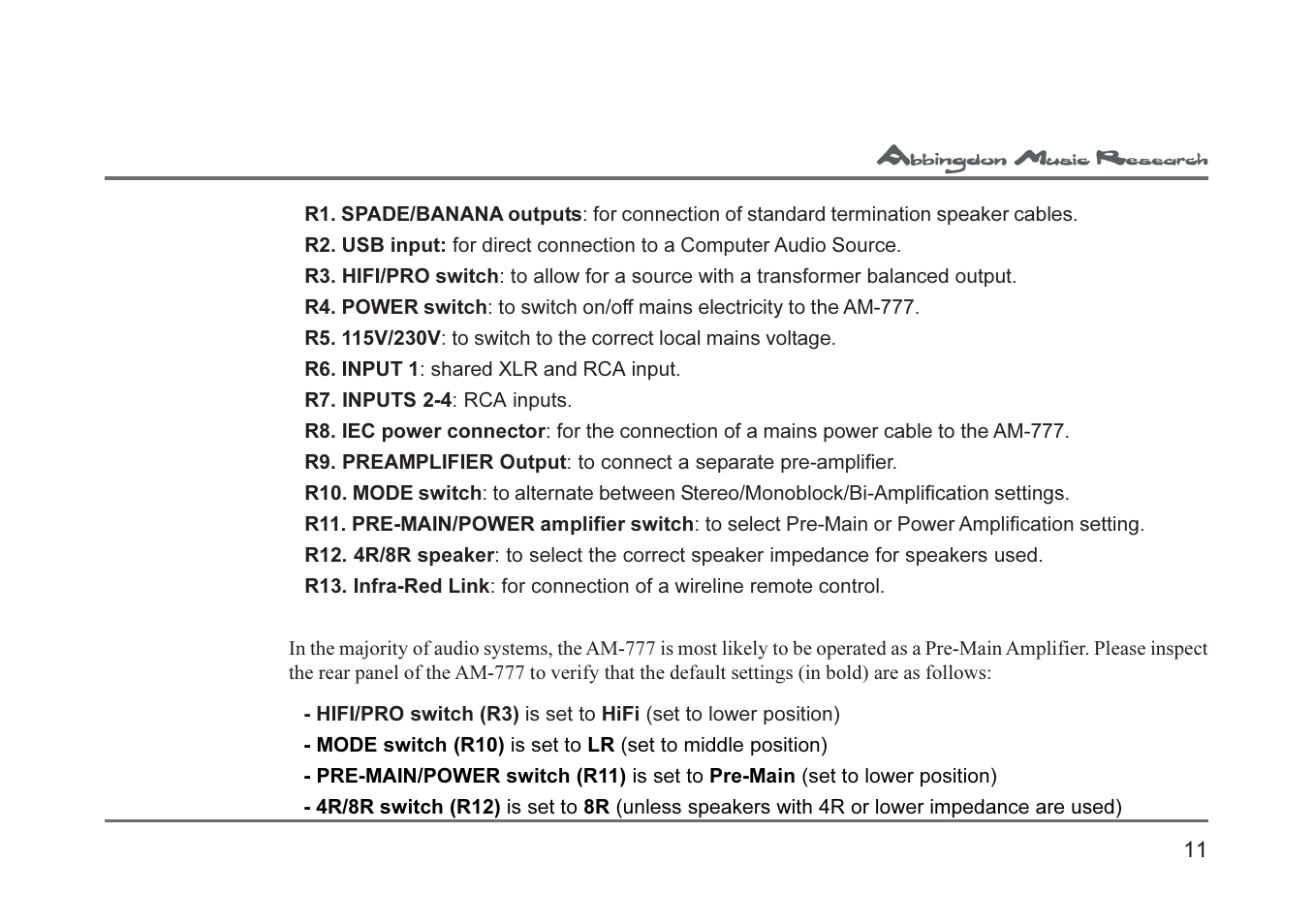 Abbingdon Music Research AM-777 Premier Class User Manual | Page 11 / 23