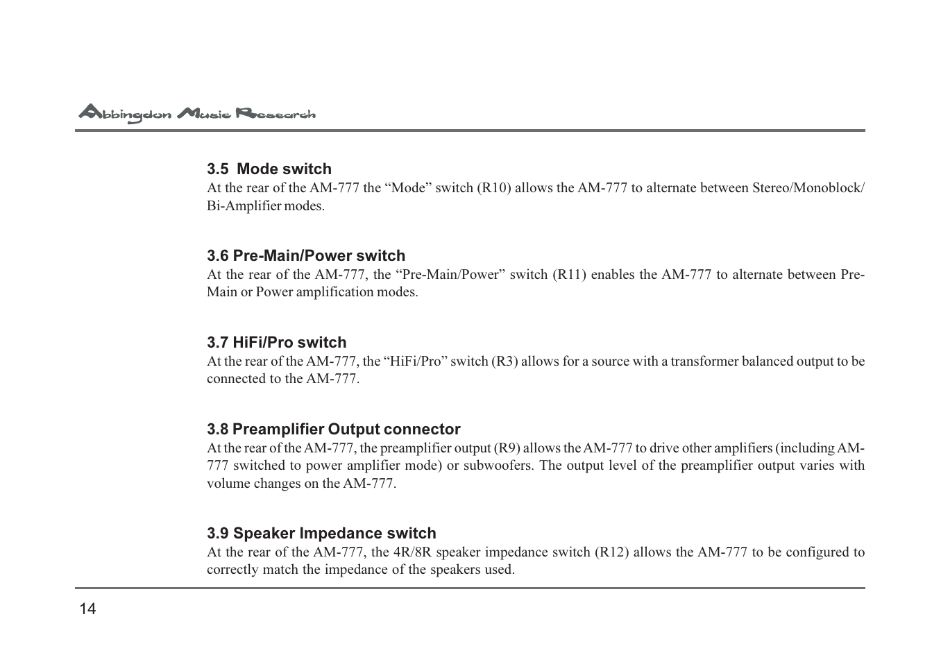 Abbingdon Music Research AM-777 Premier Class User Manual | Page 14 / 23