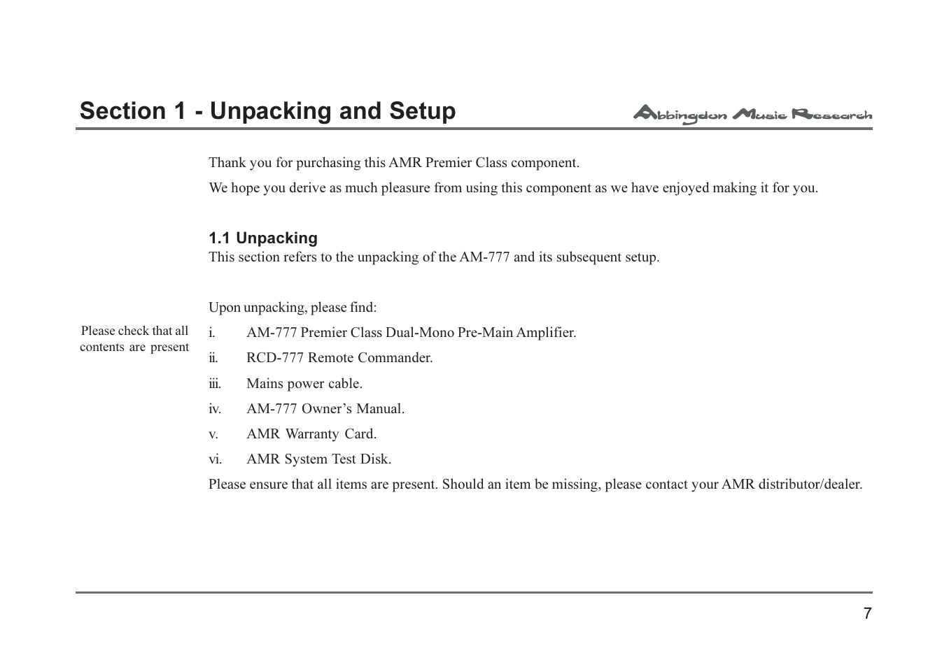 Abbingdon Music Research AM-777 Premier Class User Manual | Page 7 / 23