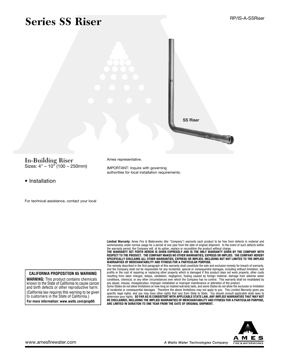 Ames Fire & Waterworks IBR In-Building Risers User Manual | 4 pages