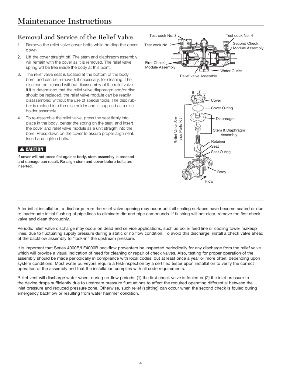 Maintenance instructions, Removal and service of the relief valve | Ames Fire & Waterworks 4000B-FP Bronze Reduced Pressure Zone Assemblies with Gear Operated Slow Close Isolation Valves User Manual | Page 4 / 8