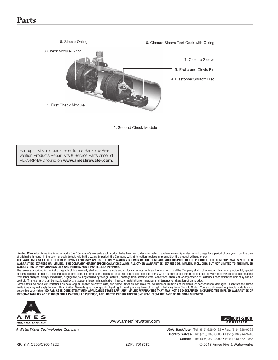 Parts | Ames Fire & Waterworks LFC300, LFC300N Lead Free Double Check Detector Assemblies User Manual | Page 4 / 4