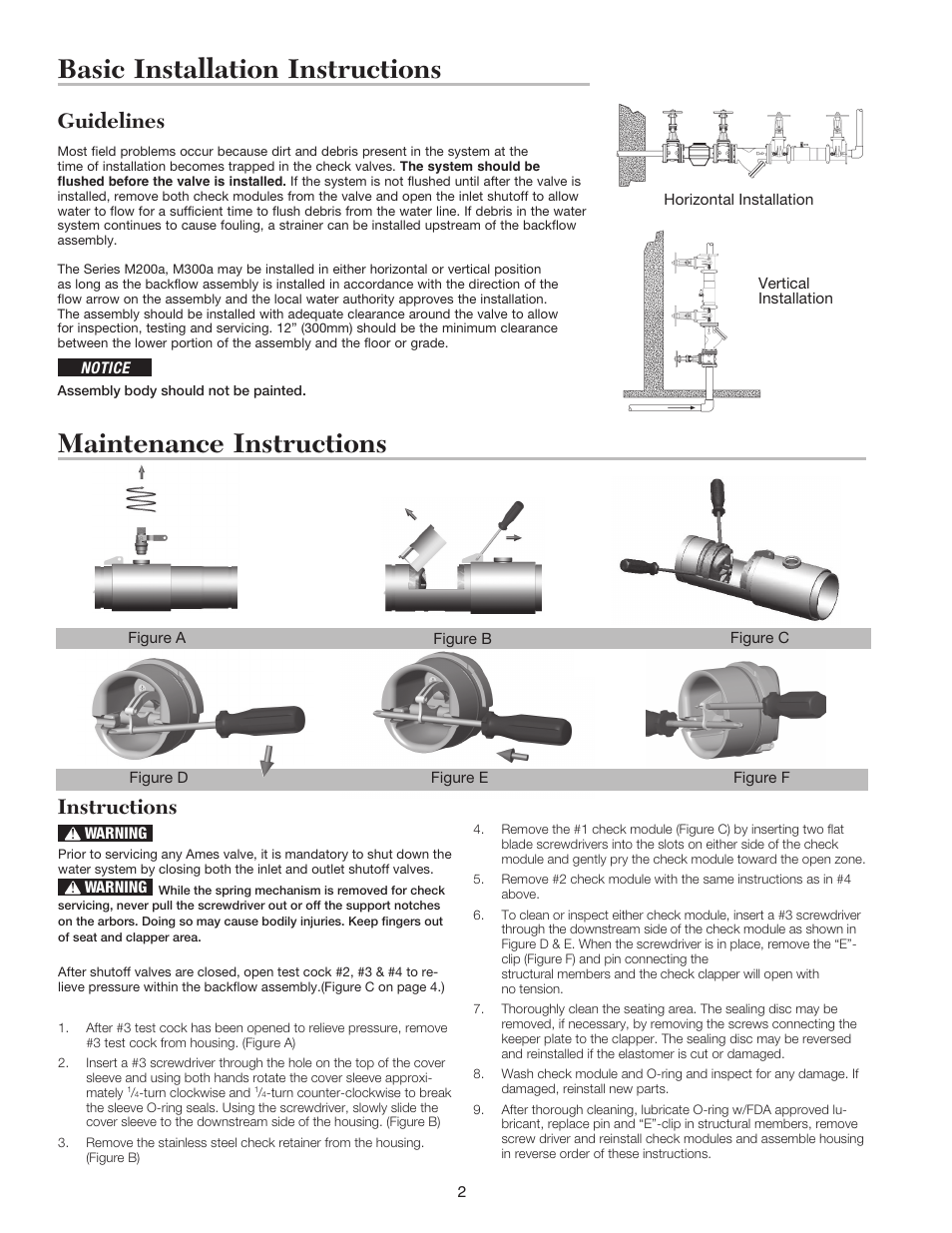 Basic installation instructions, Maintenance instructions, Guidelines | Instructions | Ames Fire & Waterworks M300Na Stainless Steel Double Check Detector Assemblies with Bi-Link Check Valves for High Flow Fire Systems User Manual | Page 2 / 4