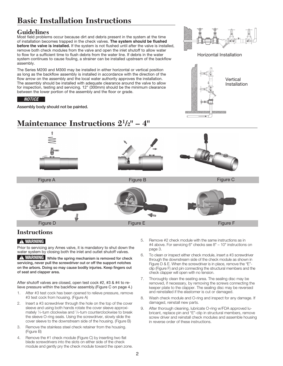 Basic installation instructions, Maintenance instructions 2, Guidelines | Instructions | Ames Fire & Waterworks LFM300, LFM300N Lead Free Double Check Detector Assemblies User Manual | Page 2 / 4
