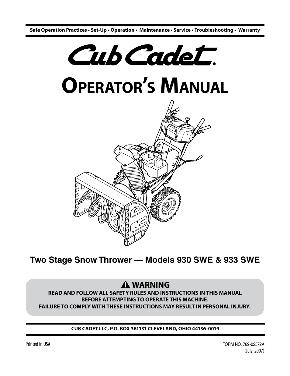 Cub Cadet 930 SWE User Manual | 24 pages