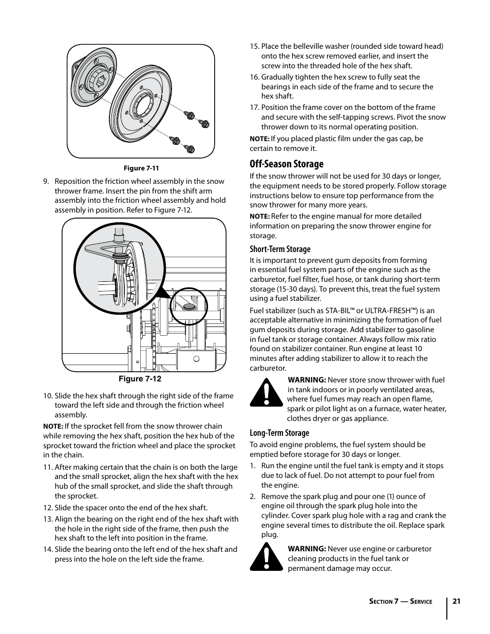 Off-season storage | Cub Cadet 930 SWE User Manual | Page 21 / 24