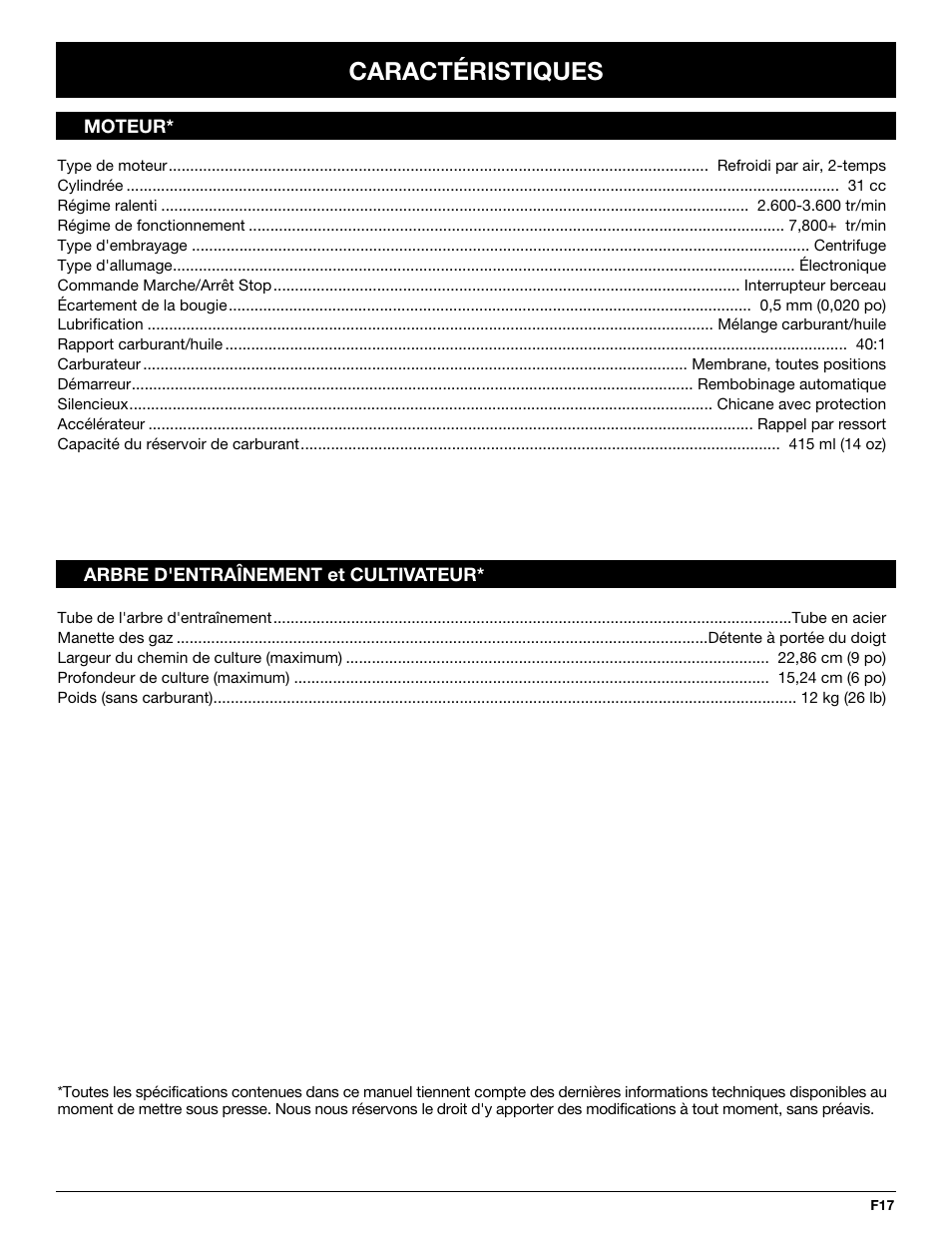 Caractéristiques | MTD 2-Cycle Garden Cultivator User Manual | Page 37 / 64
