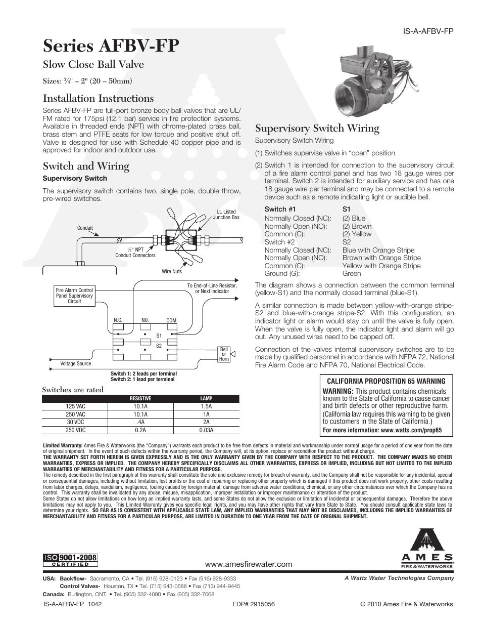 Ames Fire & Waterworks 3000B-FP Bronze Double Check Detector Assemblies with Gear Operated Slow Close Isolation Valves User Manual | 1 page