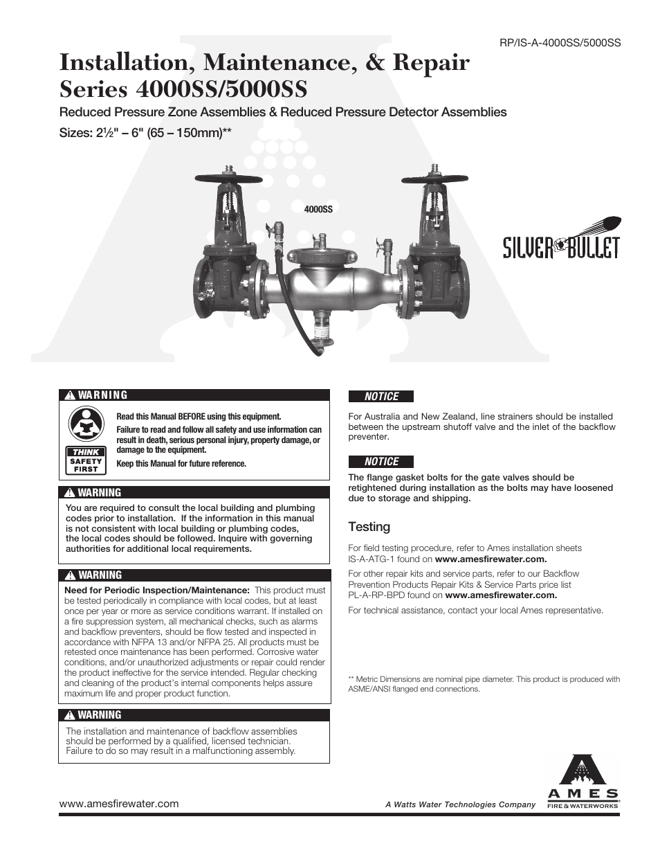 Ames Fire & Waterworks 6000HMB Portable Hydrant Meter Backflow Preventers with Meter Housing User Manual | 8 pages