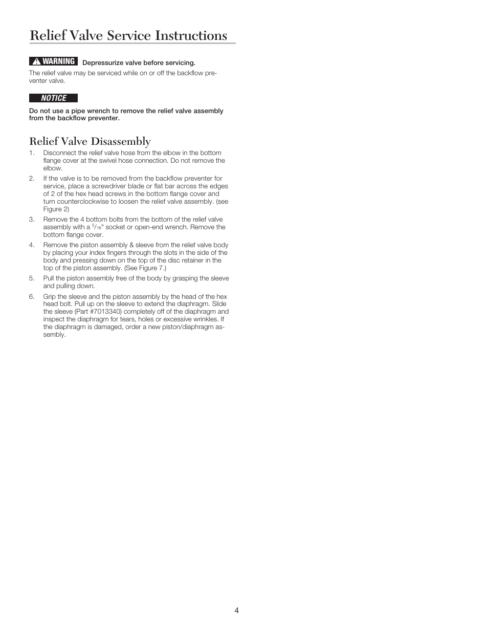 Relief valve service instructions, Relief valve disassembly | Ames Fire & Waterworks 6000HMB Portable Hydrant Meter Backflow Preventers with Meter Housing User Manual | Page 4 / 8