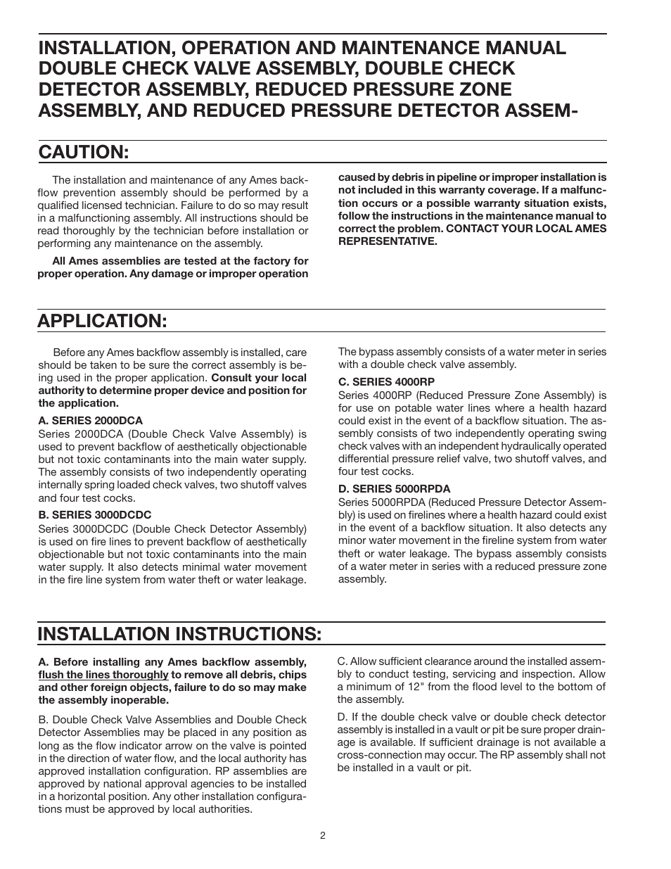 Application: installation instructions | Ames Fire & Waterworks 5000RPDA Reduced Pressure Detector Assemblies User Manual | Page 2 / 16