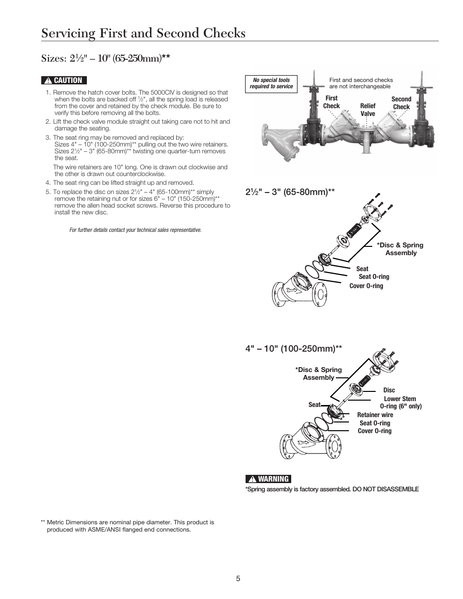 Servicing first and second checks, Sizes: 2 | Ames Fire & Waterworks 5000CIV Cast Iron Reduced Pressure Detector Assemblies User Manual | Page 5 / 8