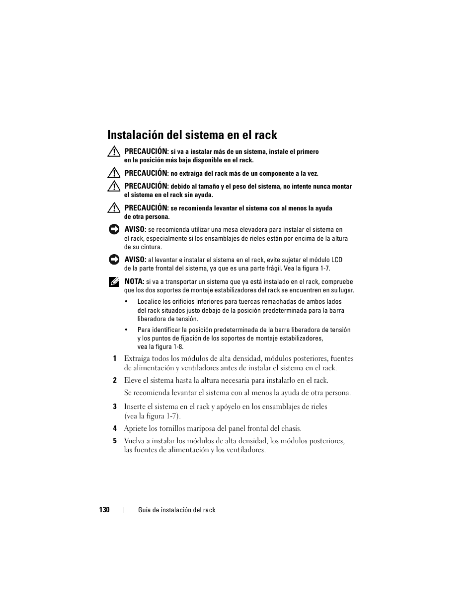 Instalación del sistema en el rack | Dell PowerEdge M805 User Manual | Page 132 / 144