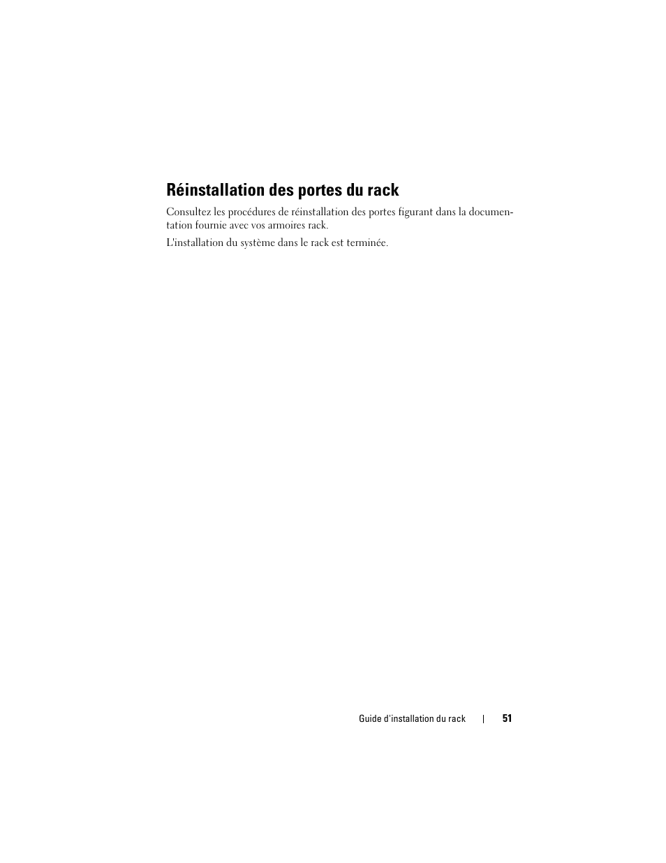 Réinstallation des portes du rack | Dell PowerEdge M805 User Manual | Page 53 / 144