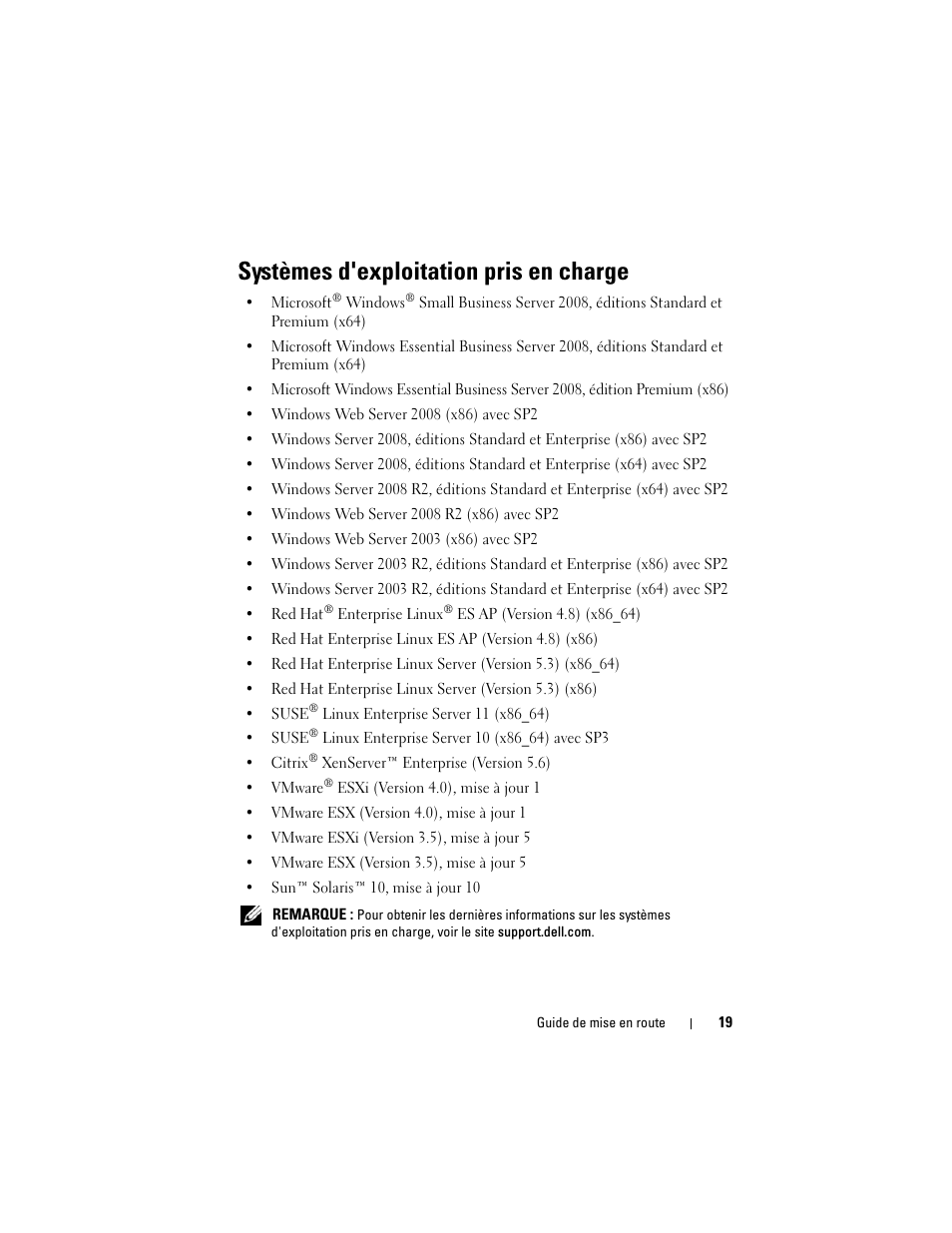 Systèmes d'exploitation pris en charge | Dell PowerEdge R310 User Manual | Page 21 / 54