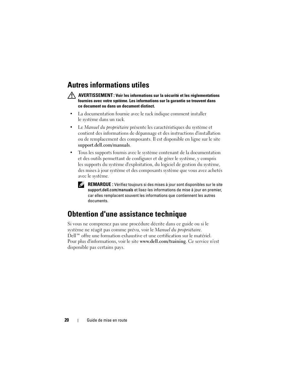 Autres informations utiles, Obtention d'une assistance technique | Dell PowerEdge R310 User Manual | Page 22 / 54