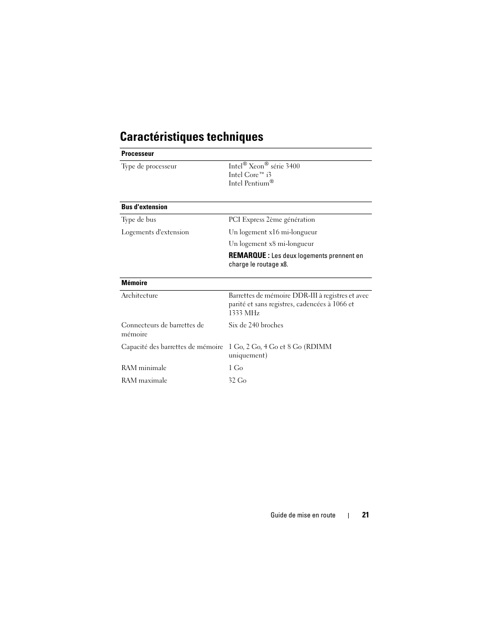 Caractéristiques techniques | Dell PowerEdge R310 User Manual | Page 23 / 54