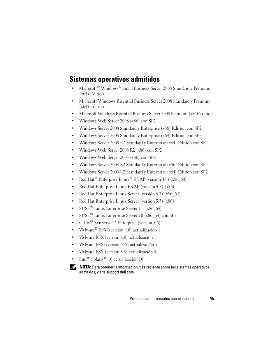 Sistemas operativos admitidos | Dell PowerEdge R310 User Manual | Page 47 / 54