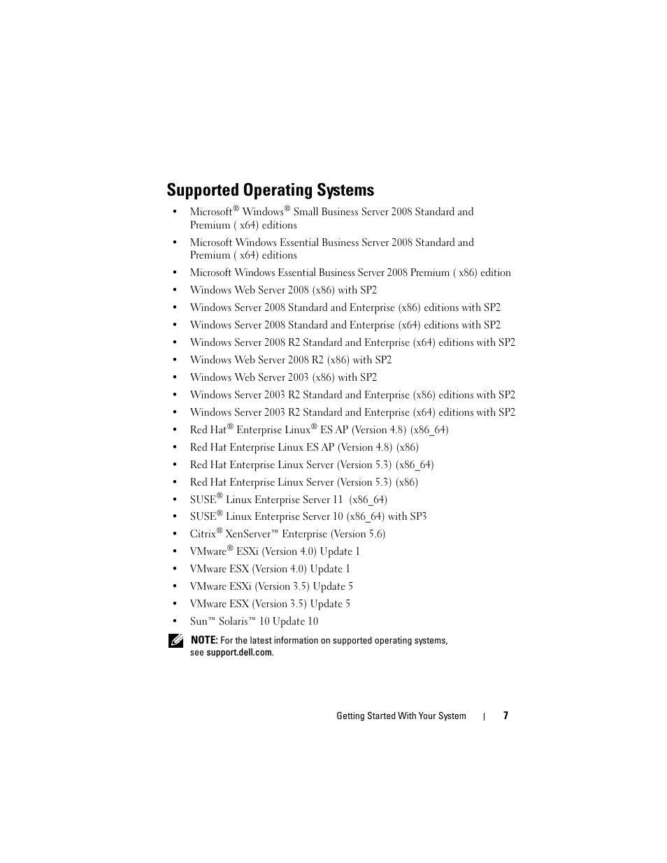 Supported operating systems | Dell PowerEdge R310 User Manual | Page 9 / 54
