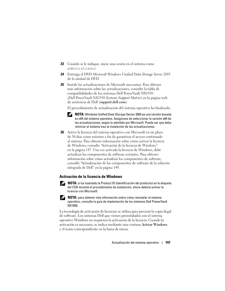 Activación de la licencia de windows | Dell PowerVault NX1950 User Manual | Page 149 / 158