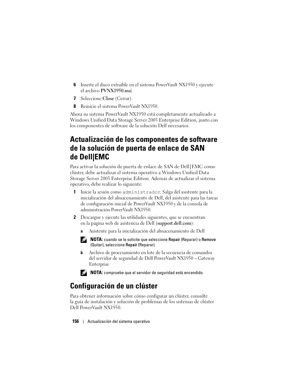 Configuración de un clúster | Dell PowerVault NX1950 User Manual | Page 158 / 158