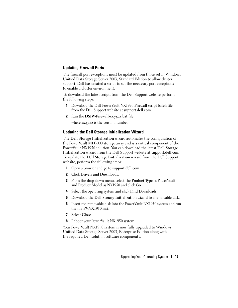 Updating firewall ports, Updating the dell storage initialization wizard | Dell PowerVault NX1950 User Manual | Page 19 / 158