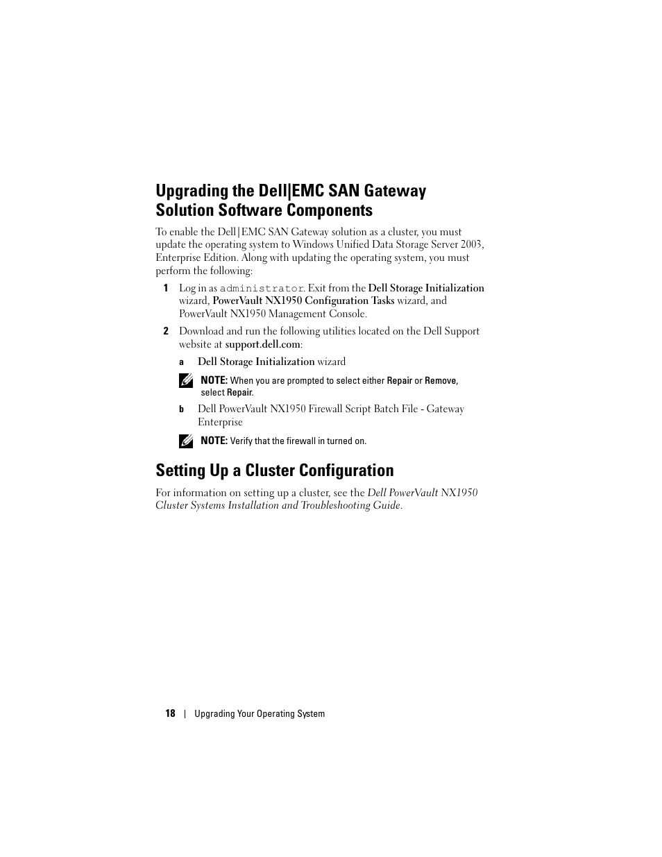 Setting up a cluster configuration | Dell PowerVault NX1950 User Manual | Page 20 / 158