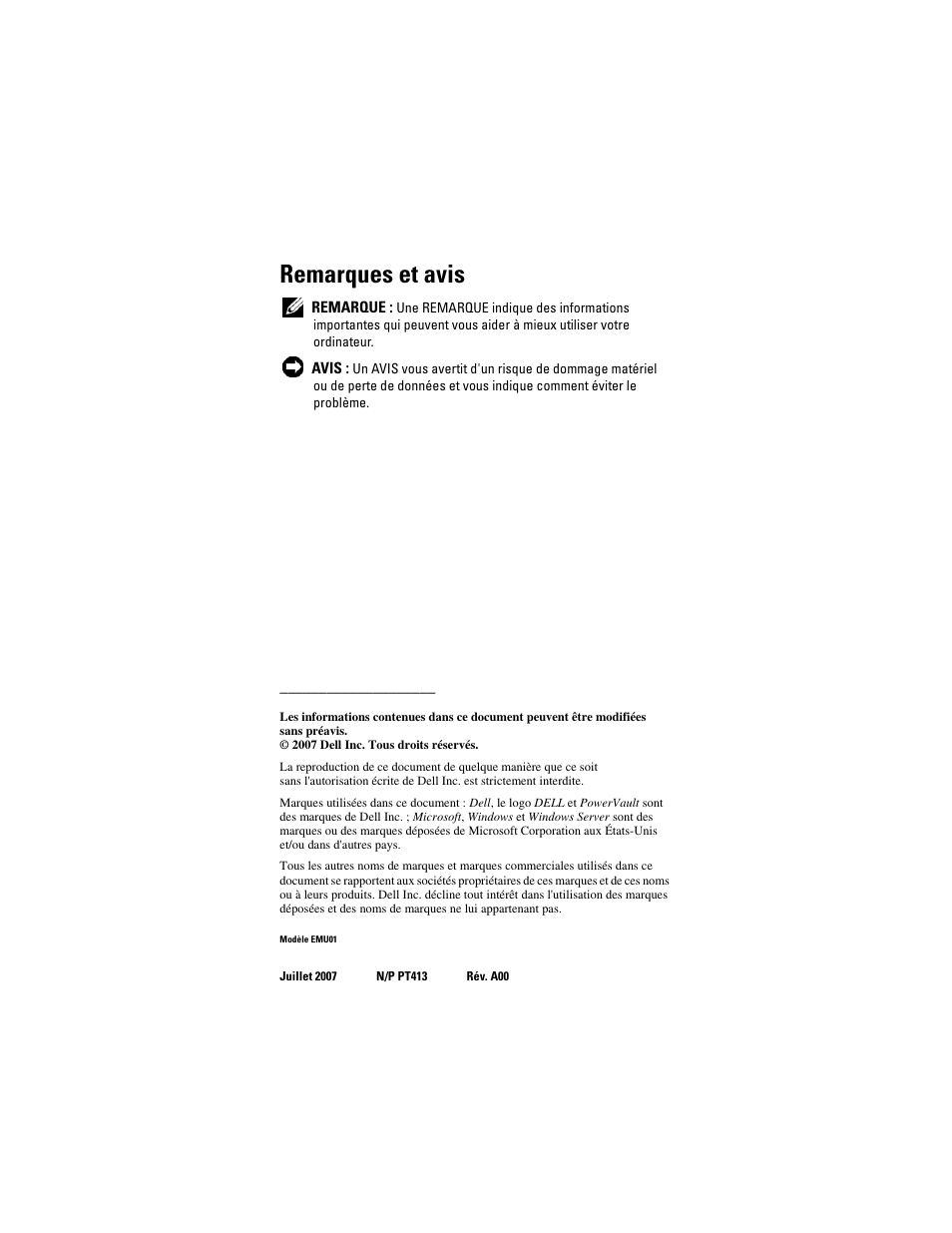 Remarques et avis | Dell PowerVault NX1950 User Manual | Page 58 / 158