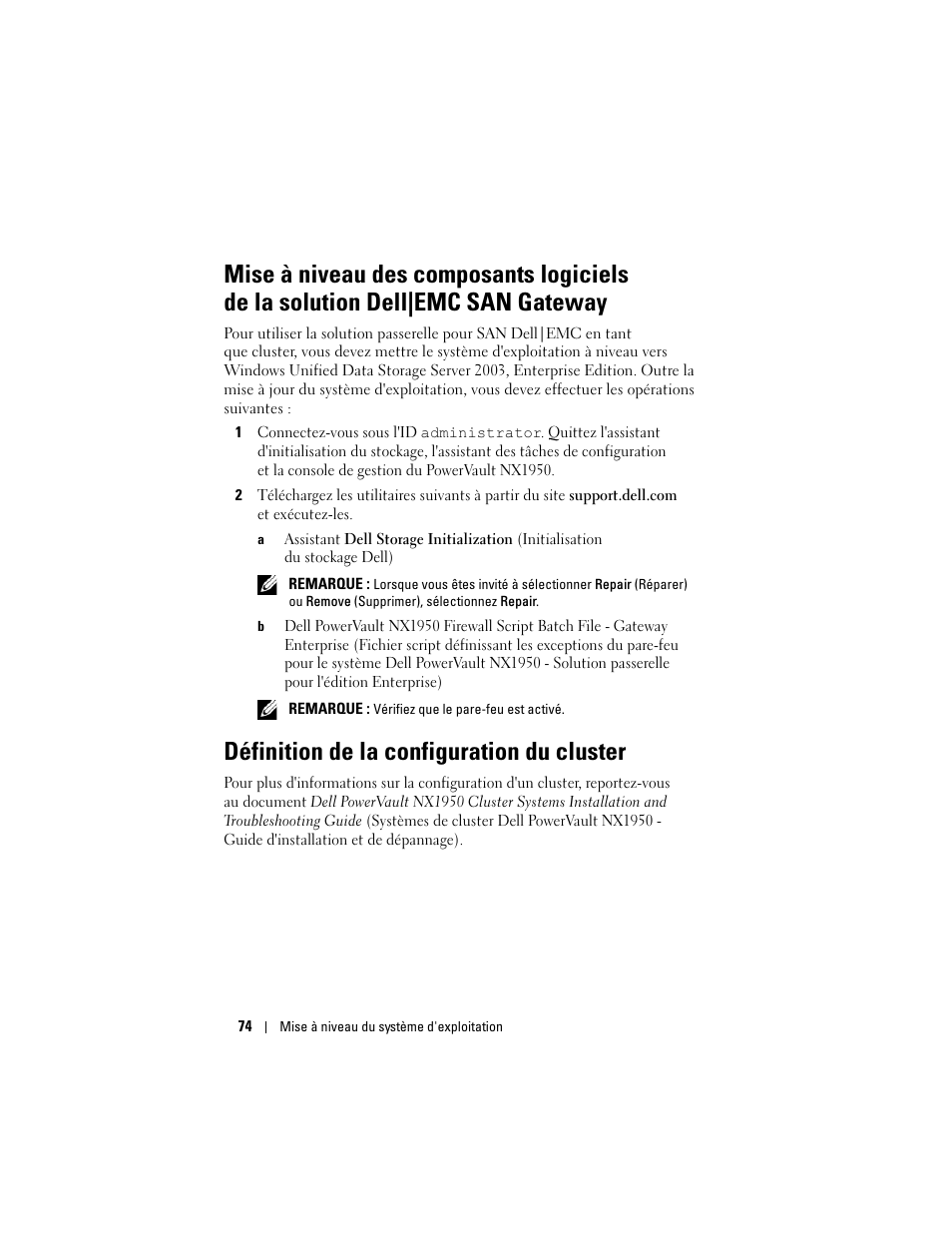 Définition de la configuration du cluster | Dell PowerVault NX1950 User Manual | Page 76 / 158