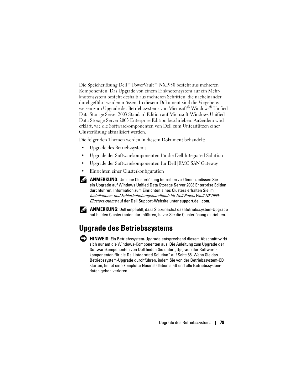 Upgrade des betriebssystems | Dell PowerVault NX1950 User Manual | Page 81 / 158
